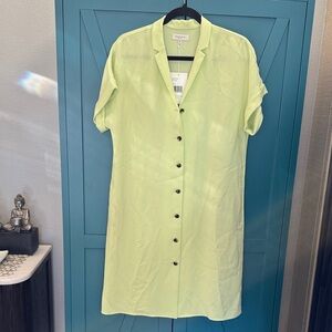 Lafayette 148 Luxury Dress Lime Green Button-Up Dress Sz.Small NEW w/tags